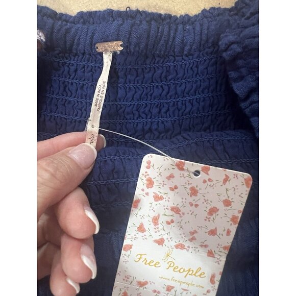 NWT Free People Counting Daisies Navy Blue Smocked Embroidered Mini Dress Small - Picture 10 of 12